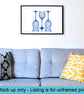 Blue wine glass reflections with key line wall art print 