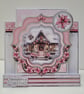 Set of 5 Coordinating Christmas Cards - Pink Poinsettia Snowy Homes - Image 3