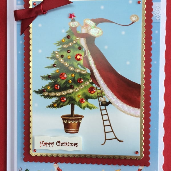 Happy Christmas Card Santa Claus Xmas Tree 3D Luxury Handmade