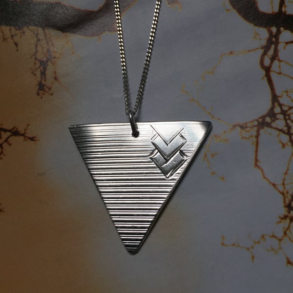 Art Deco triangle chevron necklace made from a silver napkin ring