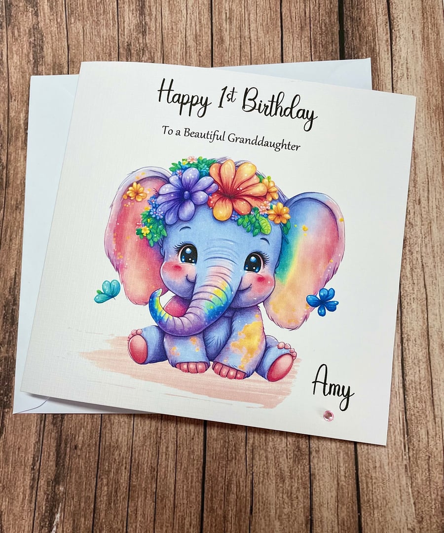 1st Personalised Elephant Birthday Card For Her Happy Birthday Daughter Niece