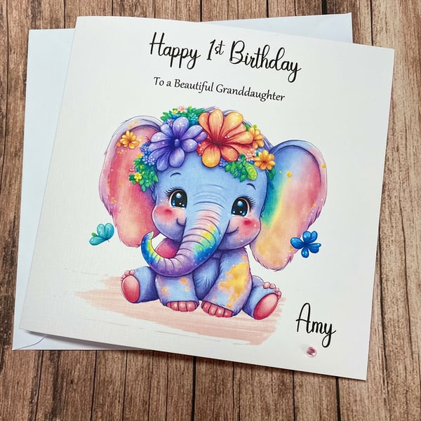 1st Personalised Elephant Birthday Card For Her Happy Birthday Daughter Niece