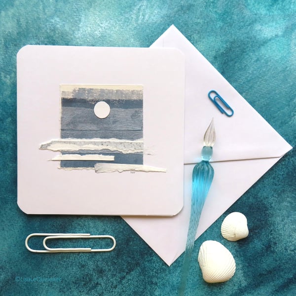 Blank art abstract coastal moonrise OOAK collage art artist card