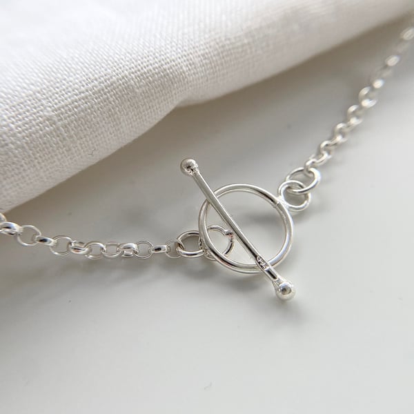 Sterling Silver Chain T-Bar Necklace, Silver Lariat Necklace, Gift for her