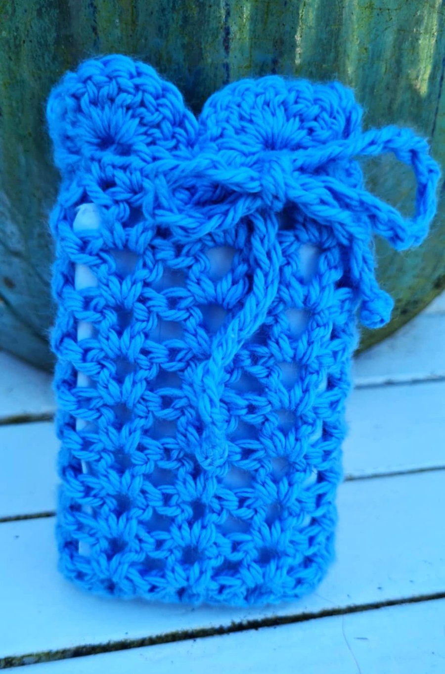 Blue Crochet Soap Saver Sack