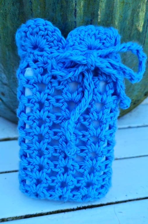 Blue Crochet Soap Saver Sack
