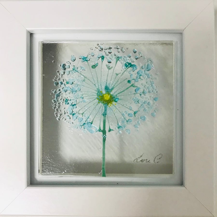 Dandelion head mini box frame fused glass picture