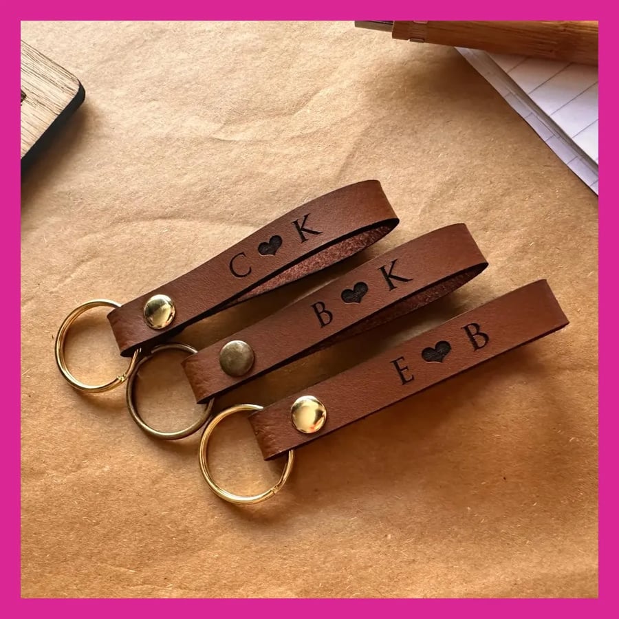 Personalised Engraved Leather Keyring in a Choice of Colours