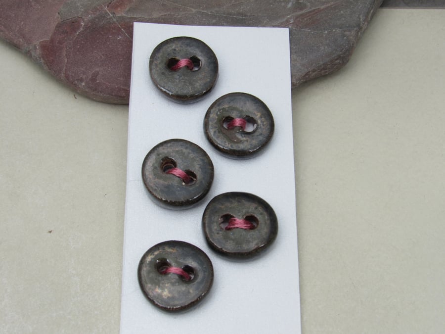 5 Small Round Obsidian Ceramic Buttons