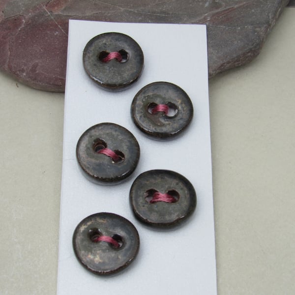5 Small Round Obsidian Ceramic Buttons