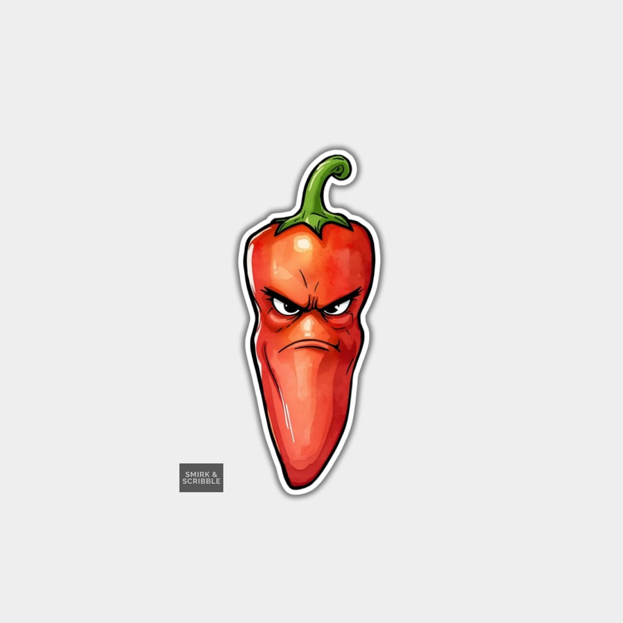 Funny Vinyl Sticker For Adults - Cute Grumpy Chilli Pepper - Folksy
