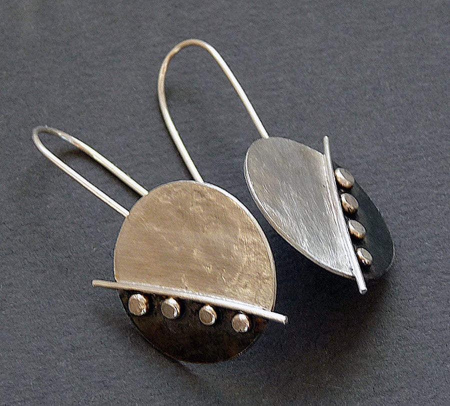 Handmade large sterling silver oxidised earrings.