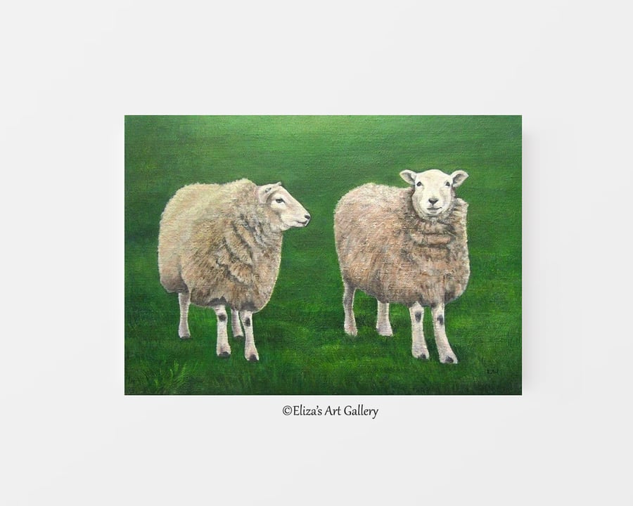 Original Sheep in a Field on Canvas Panel Art Oil Painting