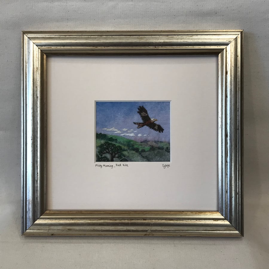 Red Kite, Misty Morning - hand stitched picture 