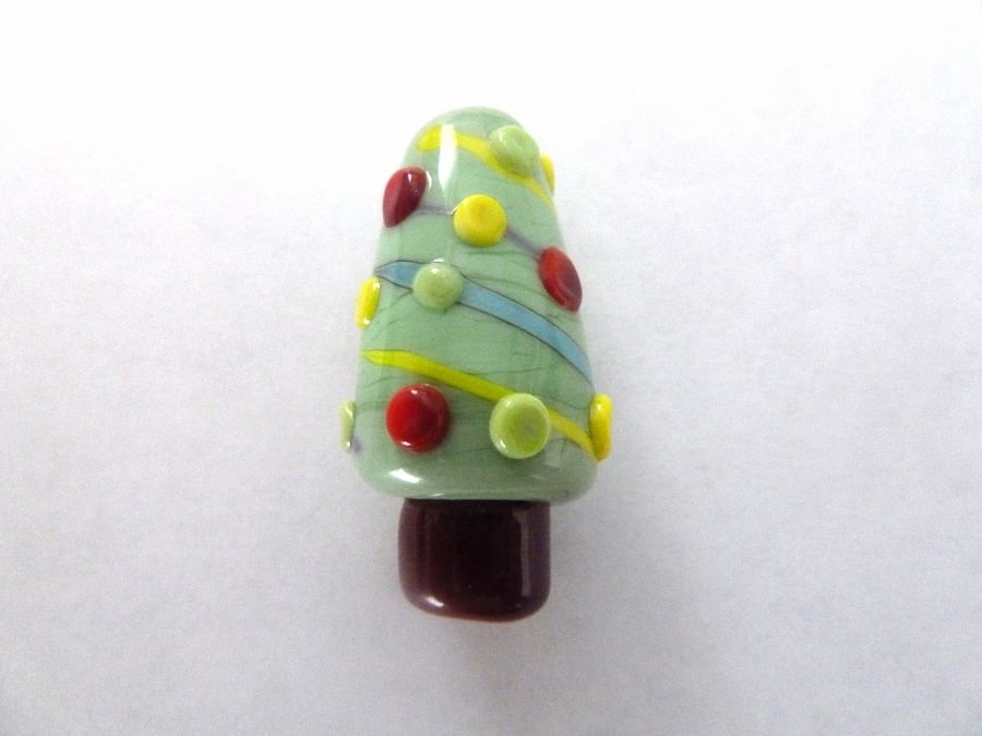 handmade lampwork glass bead, christmas tree