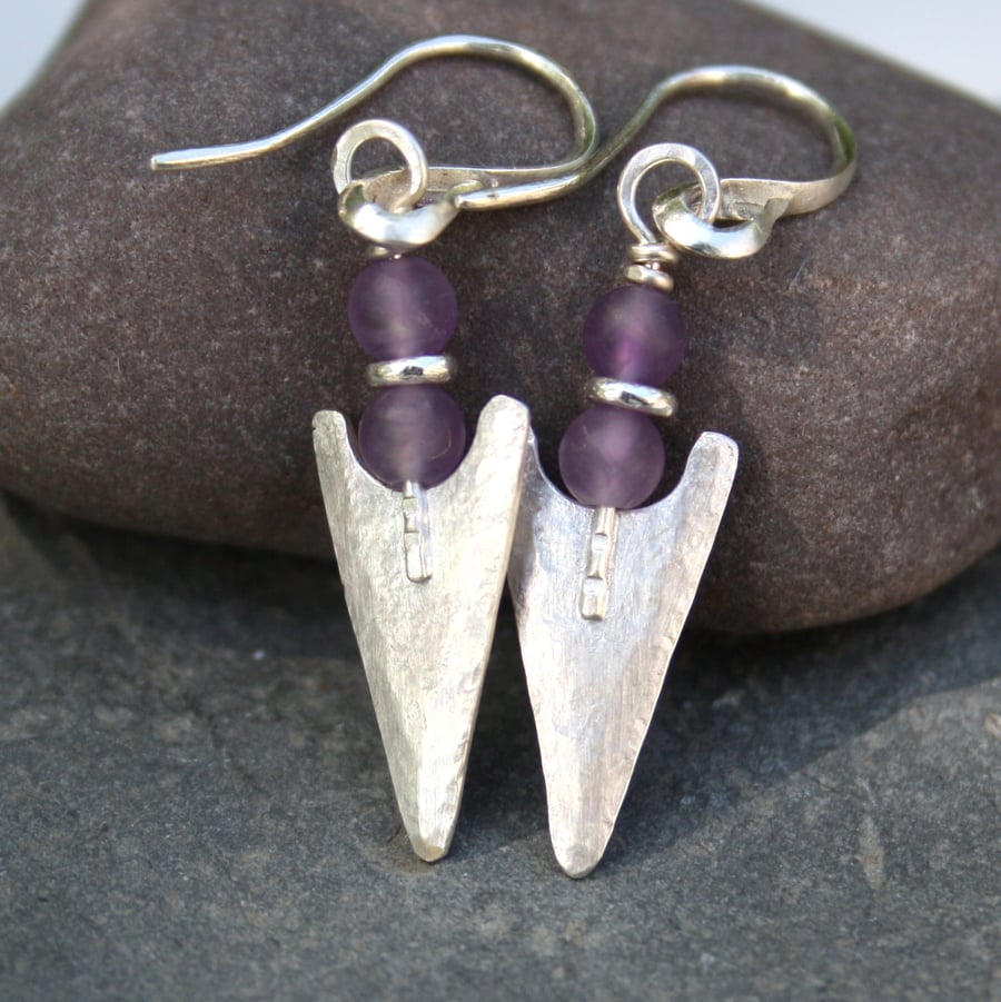 Amethyst and silver arrowhead tribal earrings