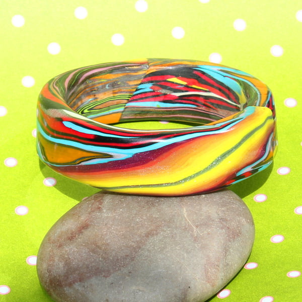 Abstract Tropical Colors Bangle - Polymer Clay Designer Bangle - Handmade 