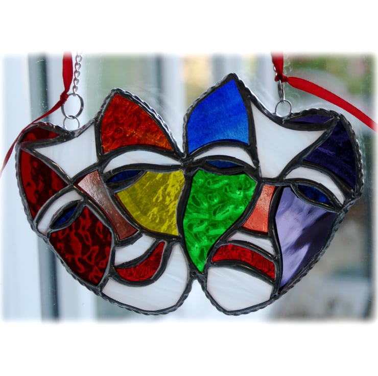 Comedy Tragedy Mask Stained Glass Suncatcher Ra... Folksy