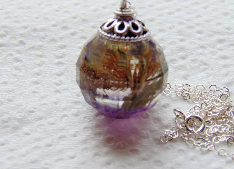 Multi Faceted Flower and Crushed Amethyst Pendant