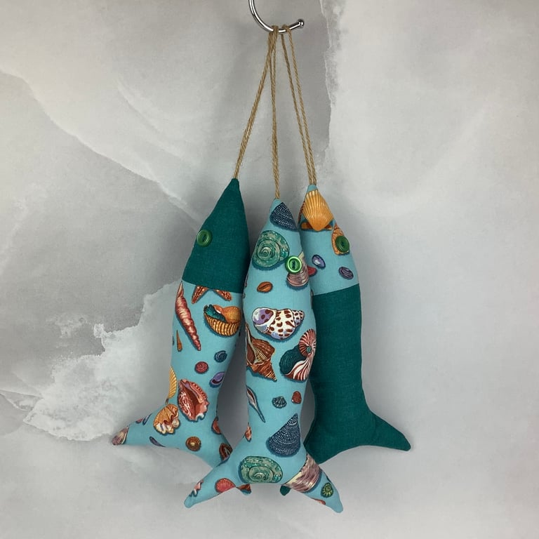Shells hanging fabric fish set, Handmade