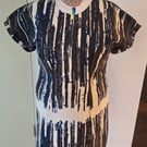 Hand-sewn unique Blue & white painterly tunic dress - 40" bust
