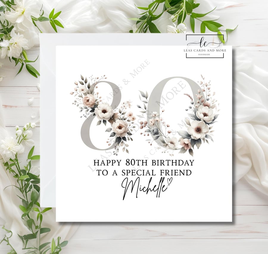 ANY AGE - Handmade Grey Rose Numbers Age Birthday Card