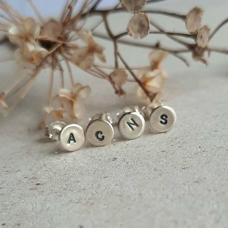 SINGLE Sterling Silver Initial Letter Stud Earring - Hand Stamped
