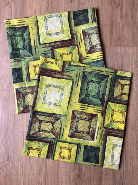 Two newly handmade 50cm square cushion covers made with vintage fabric