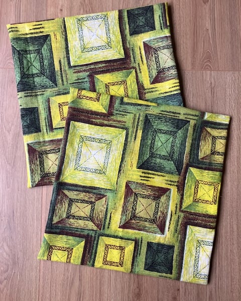 Two newly handmade 50cm square cushion covers made with vintage fabric