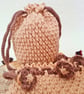 Crochet Drawstring Pouch - Favour Bag, Table Favour, Beige-Cream & Brown String - Image 3