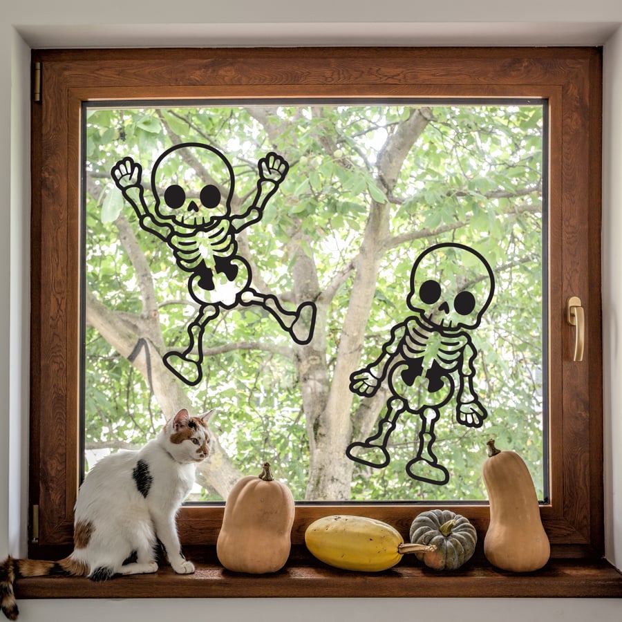 Fun Skeleton Window Sticker: Halloween Decorations, Autumnal Window Decal, Silho