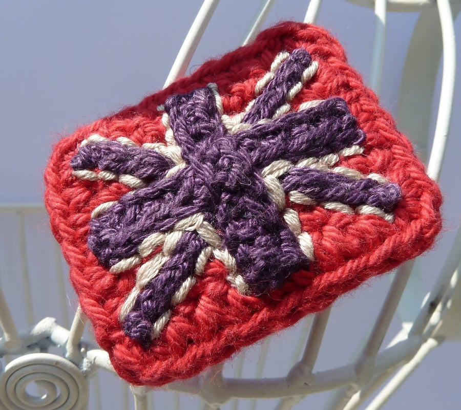Union Jack Brooch in red, berry and cream.