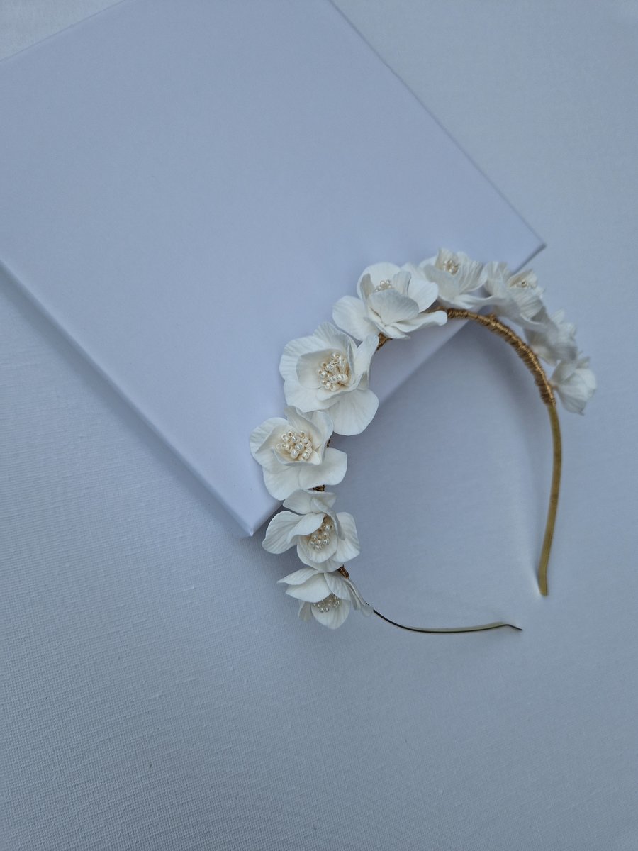 ELSA BRIDAL FLORAL HEADBAND, CLAY FLOWER HEADPIECE,BRIDAL ACCESSORIES