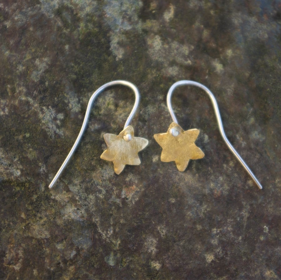 Small Brass Star Dangle Earrings