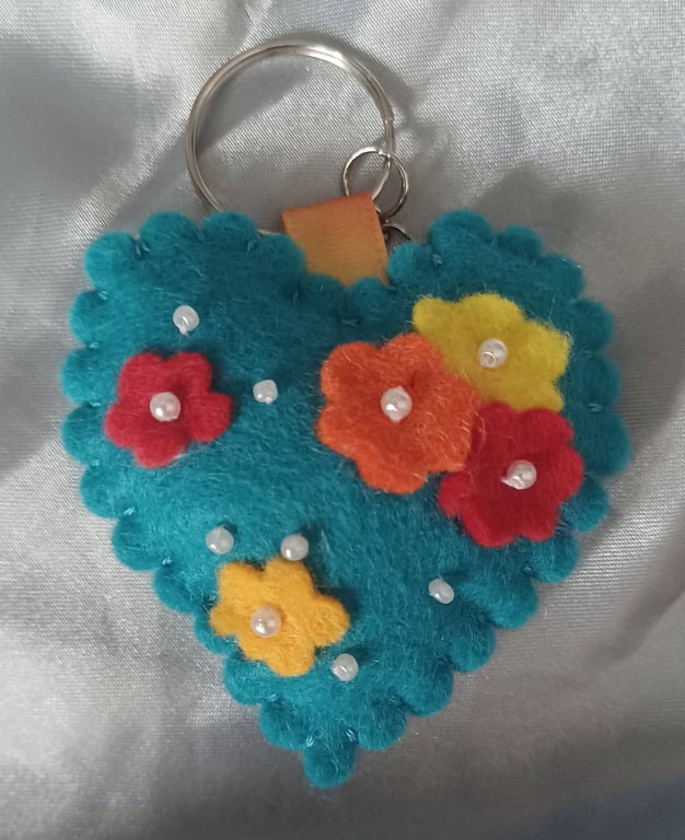 Blue Floral Heart Keyring