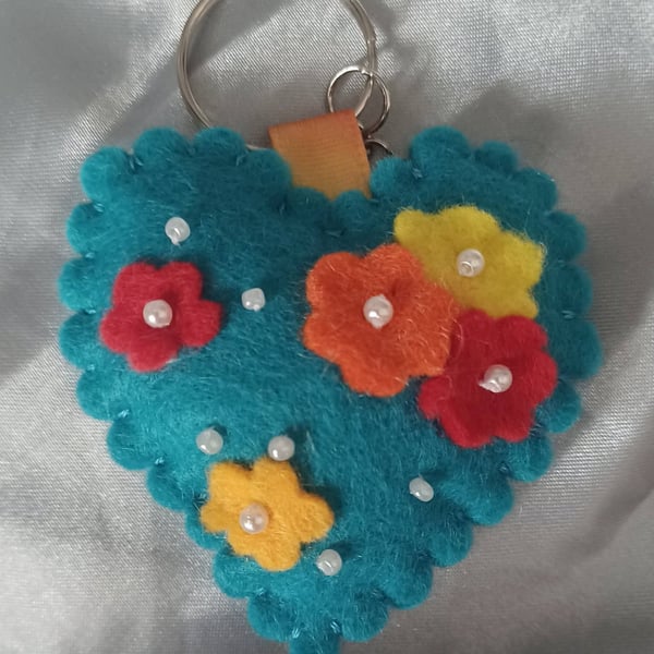 Blue Floral Heart Keyring