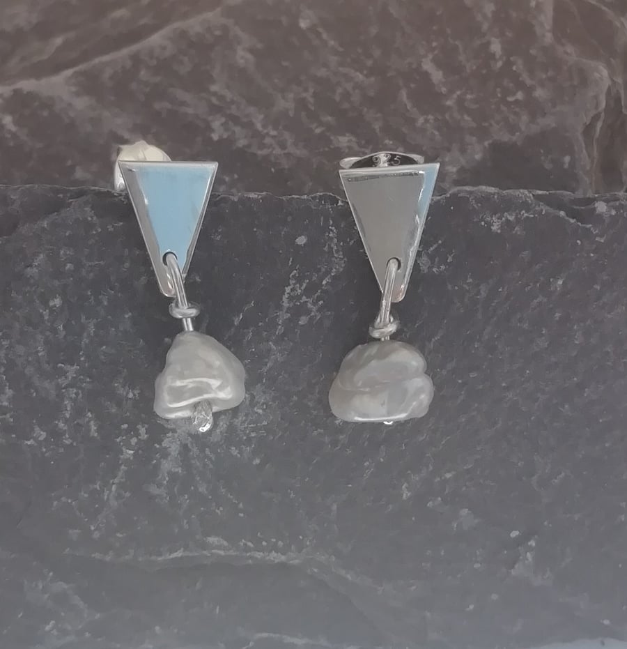 Freshwater Pearl and Silver Ear Studs