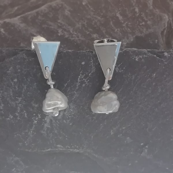 Freshwater Pearl and Silver Ear Studs