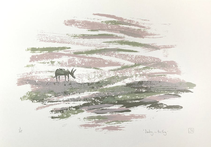 Donkey In The Fog three-colour A3 screen-print