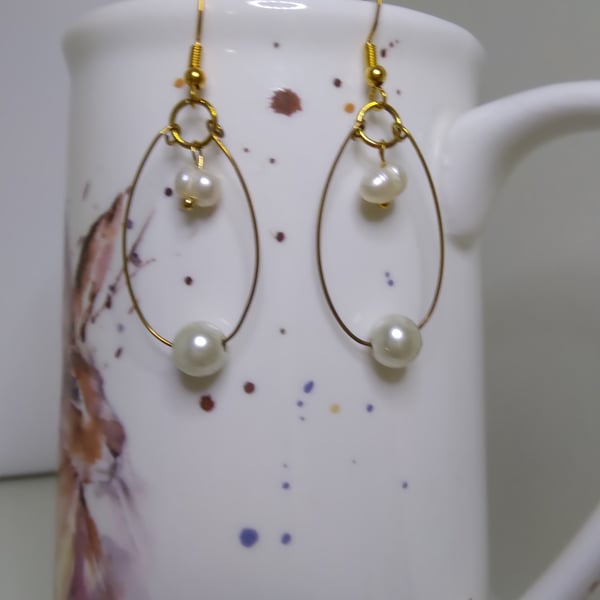 Handmade Wire & Imitation Pearl Earrings