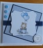 New Baby Boy Card - Kitten with Balloons - Image 1