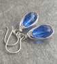 Cobalt blue teardrop earrings, Sterling silver ear wires