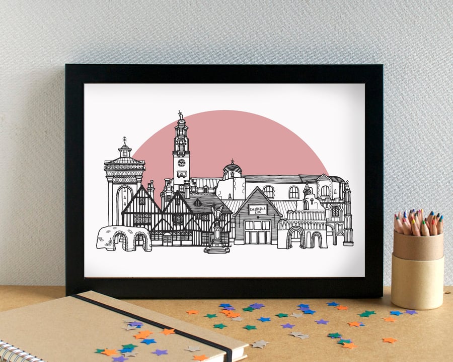 Colchester Landmarks Skyline Art Print
