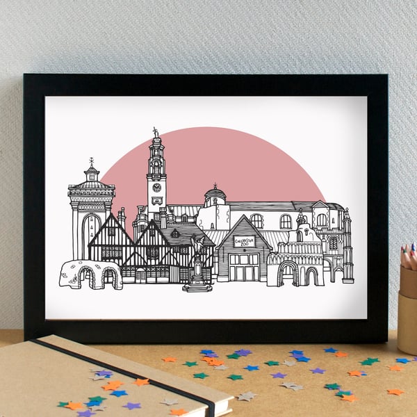 Colchester Landmarks Skyline Art Print