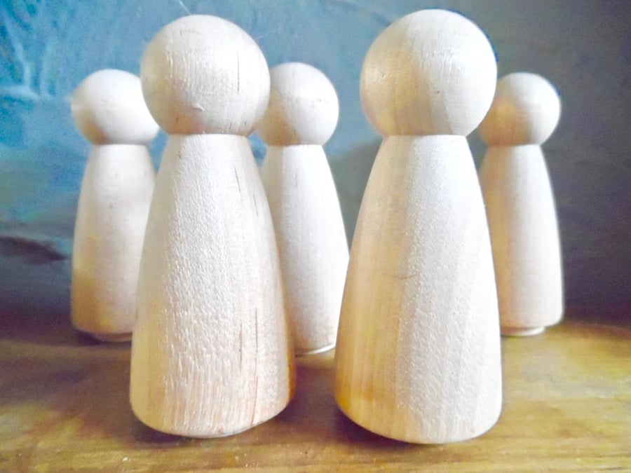 5 x Large Rounded  body unpainted  9cm peg dolls lady Angel princess Woman  