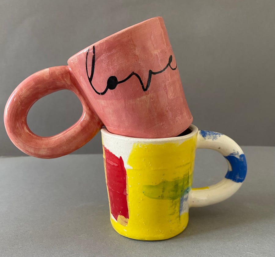 Espresso star and love handmade ceramic cup set.