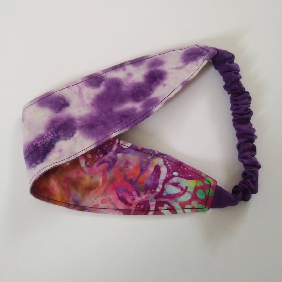 Pink and Purple Batik Reversible Headband