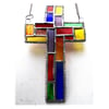 Cross Suncatcher Stained Glass Patchwork Rainbow Handmade 049