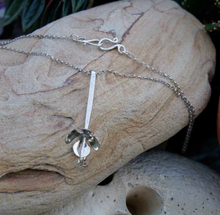 Sterling Silver Handmade 4 Petal Flower  Pendant Necklace 