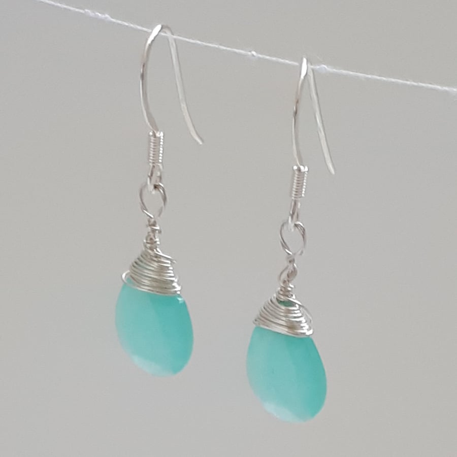 Silver and Chalcedony drop earrings